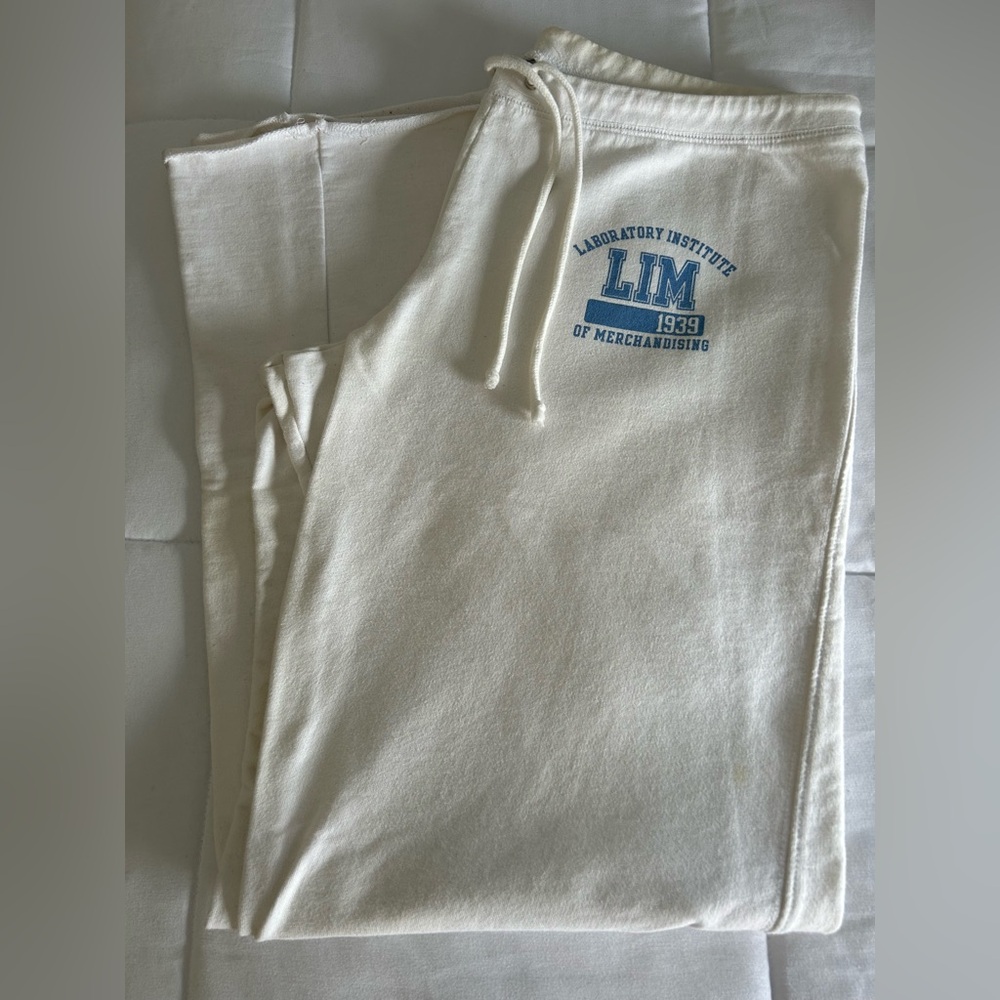 White Sweatpants with Blue Logo